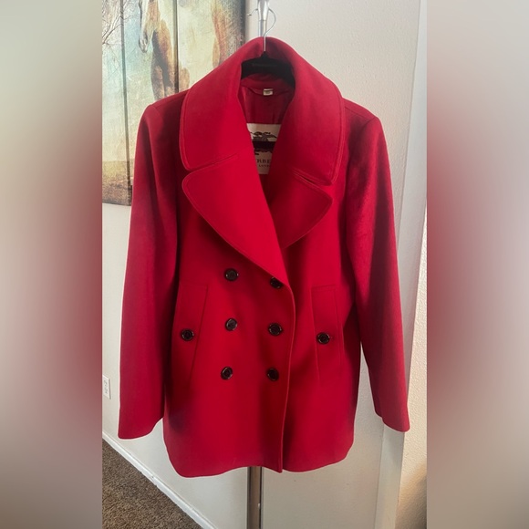 Sz 10 Red Burberry London Pea Coat - Picture 1 of 14